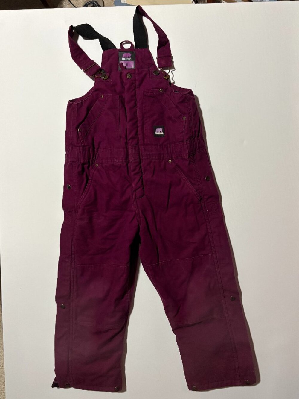 Berne Youth Snow Bib Overalls Kids S 7/8 Burgundy Insulated Ski Snow Pants